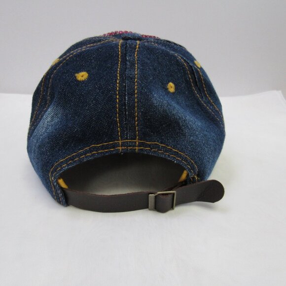 Denim Vintage Style Baseball Hat Bling Rhinestone Pink Ribbon Breast Cancer - Picture 3 of 3